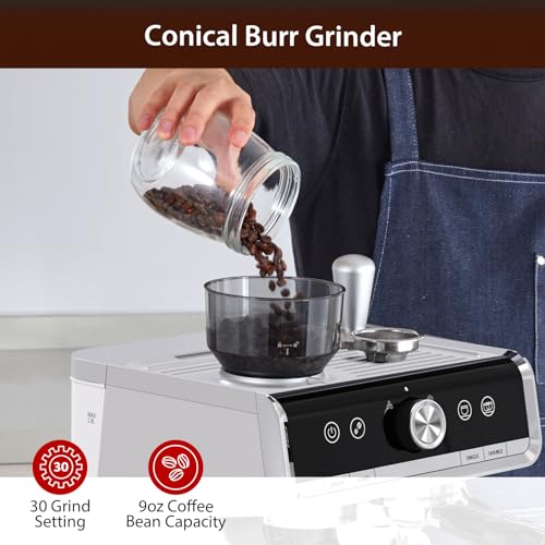 Espresso Machine with Grinder, 20 Bar Espresso Maker with Milk Frother Steam Wand, Professional Cappuccino Latte Maker, Gifts for Dad, Mom, Coffee Lover or Housewarming