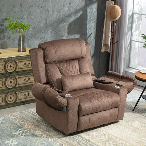 Light Grey Recliner Chair for Elderly | Tall and Big Man 400lbs | Chenille | Power Lift, Lay Flat, Stand Up, Wireless Charging Device, Extended Footrest, Massage Heat, Cup Holder, Lumbar Pillow