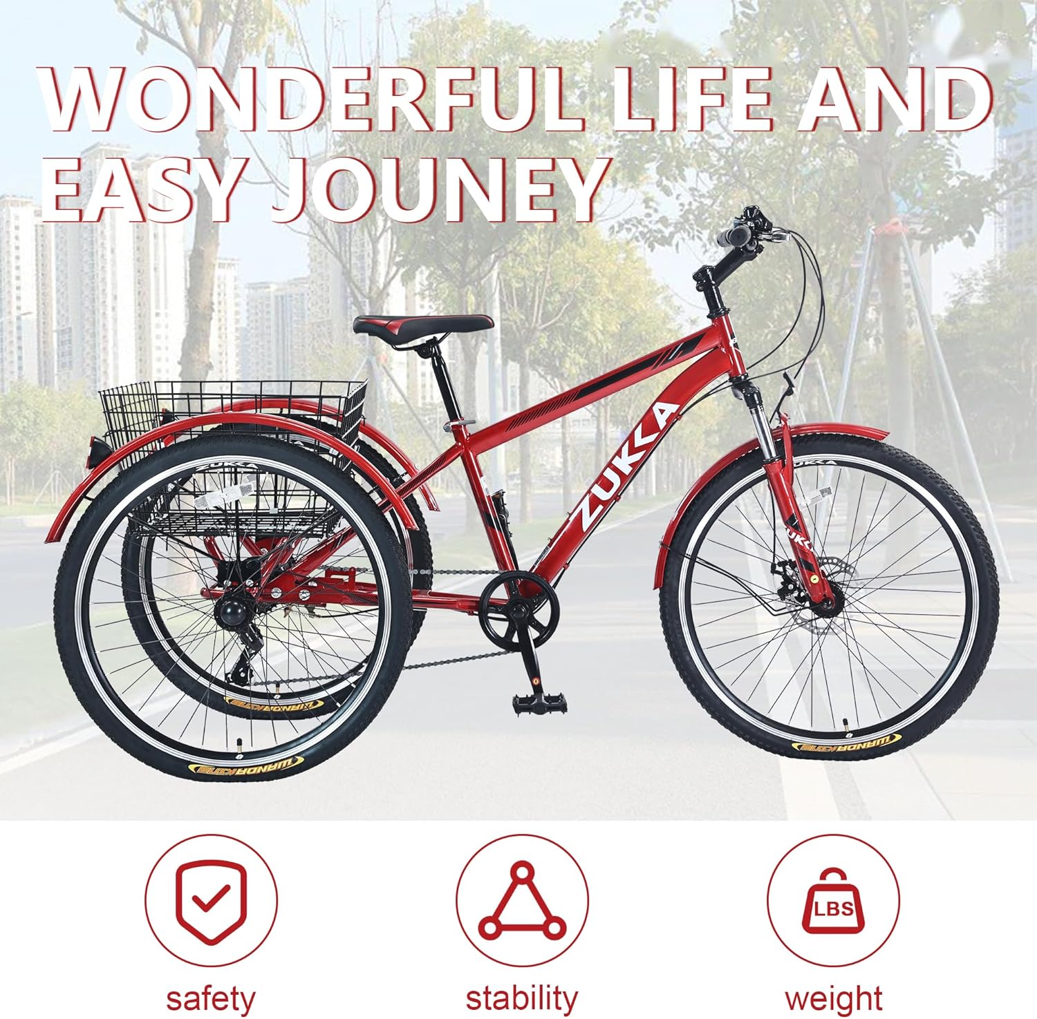 Adult Tricycle Bike,7-Speed Mountain Tricycle,26-Inch 3 Wheels,Comfortable Widen Saddle,Rear Integrated Shopping Basket