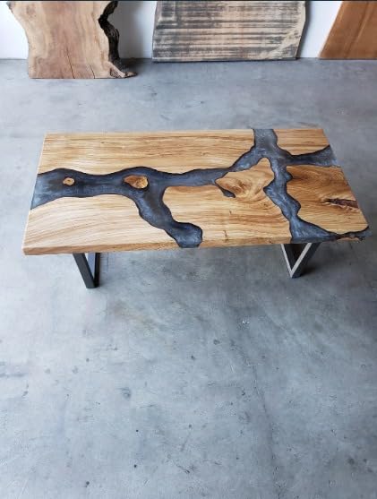 Large Indoor Grey Epoxy Dining Table Resin Coffee Table Living Room Table River Flow for 2, 4, 6, 8 Table Top Resin Epoxy Table Wooden Table Patio Table (18" Inches Tall, 60 x 36 Inches)