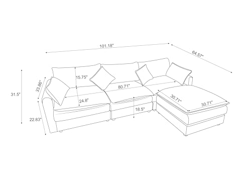 110.63" Modular Sectional Sofa, U Shaped Sofa Couch with Double Chaises 4 Pillows, High Supportive & Soft Sponges, Oversized Sleeper Sectionals Sofa Couch for Living Room, Apartment Beige