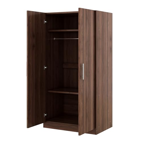 4 Door Wardrobe Closet, Wooden Wardrobe Closet Cabinet with 2 Drawers, Bedroom Armoires with Hanging Rod Shelf, Freestanding Wardrobe Cabinet for Bedroom, Guest Room (Black, 4-Doors 2 Drawers)