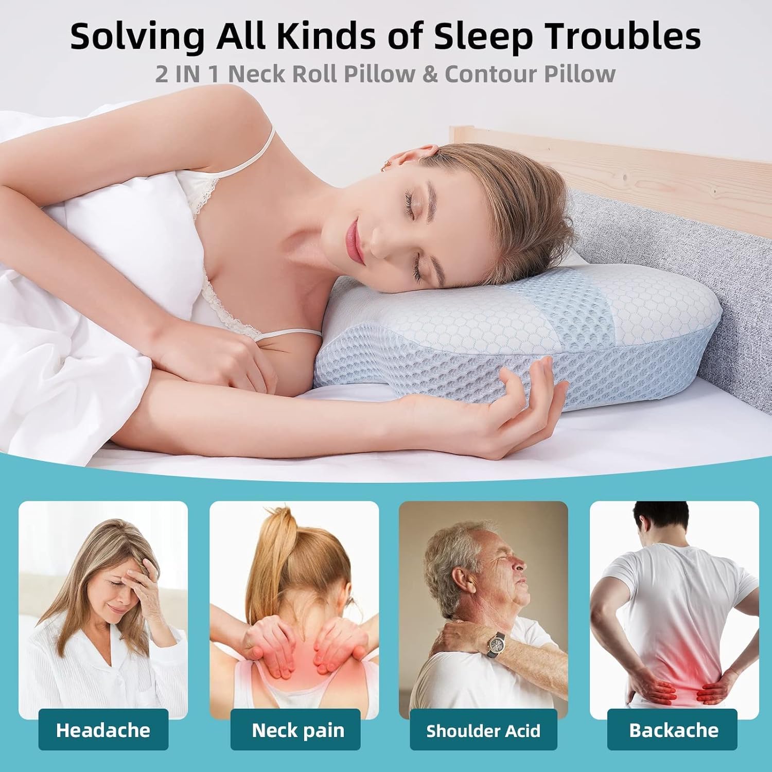 Cervical Memory Foam Pillow, Neck Support Pillow ​for Neck and Shoulder Pain Relief, Ergonomic Contour Neck Pillow for Sleeping, Back and Stomach Sleepers