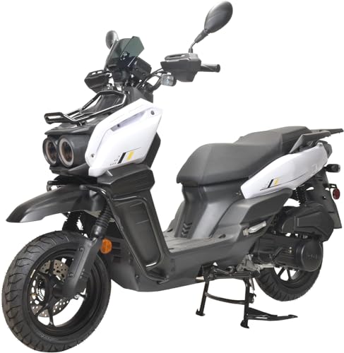 HHH Tank 150 Moped Gas Scooter 150cc Motorcycle Automatic Adult Bike with 12 inch Aluminum Wheels (White)