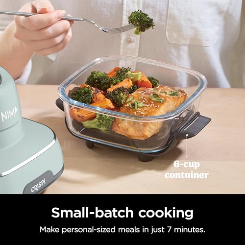 Ninja Crispi Air Fryer, Microwave, Freezer & Dishwasher Safe, Non Toxic Glass Portable Cooking System, 4 QT & 6 Cup Glass Containers with Storage Lids, Easy Meals, Air Fry, Bake, Green, FN101SG