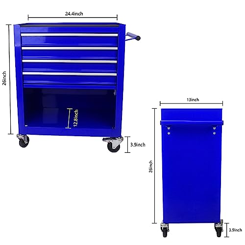 4-Drawer Rolling Tool Cabinet with Wheels, Tool Chest Storage Cabinet and Tool Box Organizer for Garage Warehouse Workshop, Black