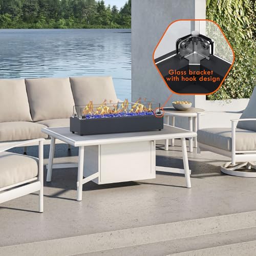 28-inch Table Top Propane Fire Pit, 40,000 BTU Tabletop Firepit for Patio, Outdoor Portable Fireplace Rectangular Fire Bowl w/Wind Glass Shield, Glass Rocks - Black