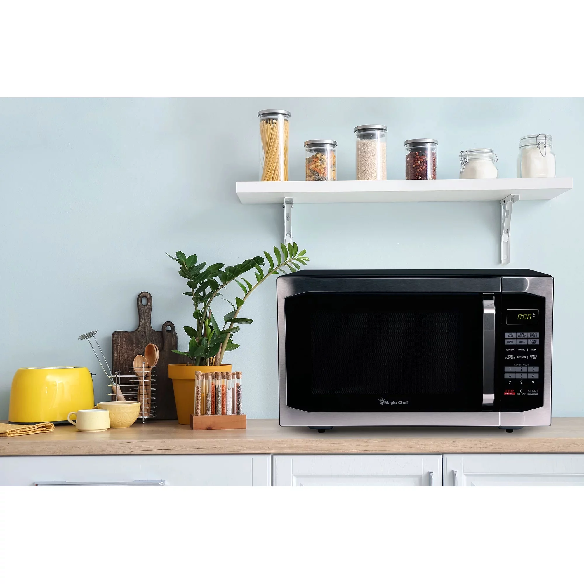 Magic Chef 1100 Watt 1.6 Cu. ft. Digital Countertop Microwave, Stainless Steel, New