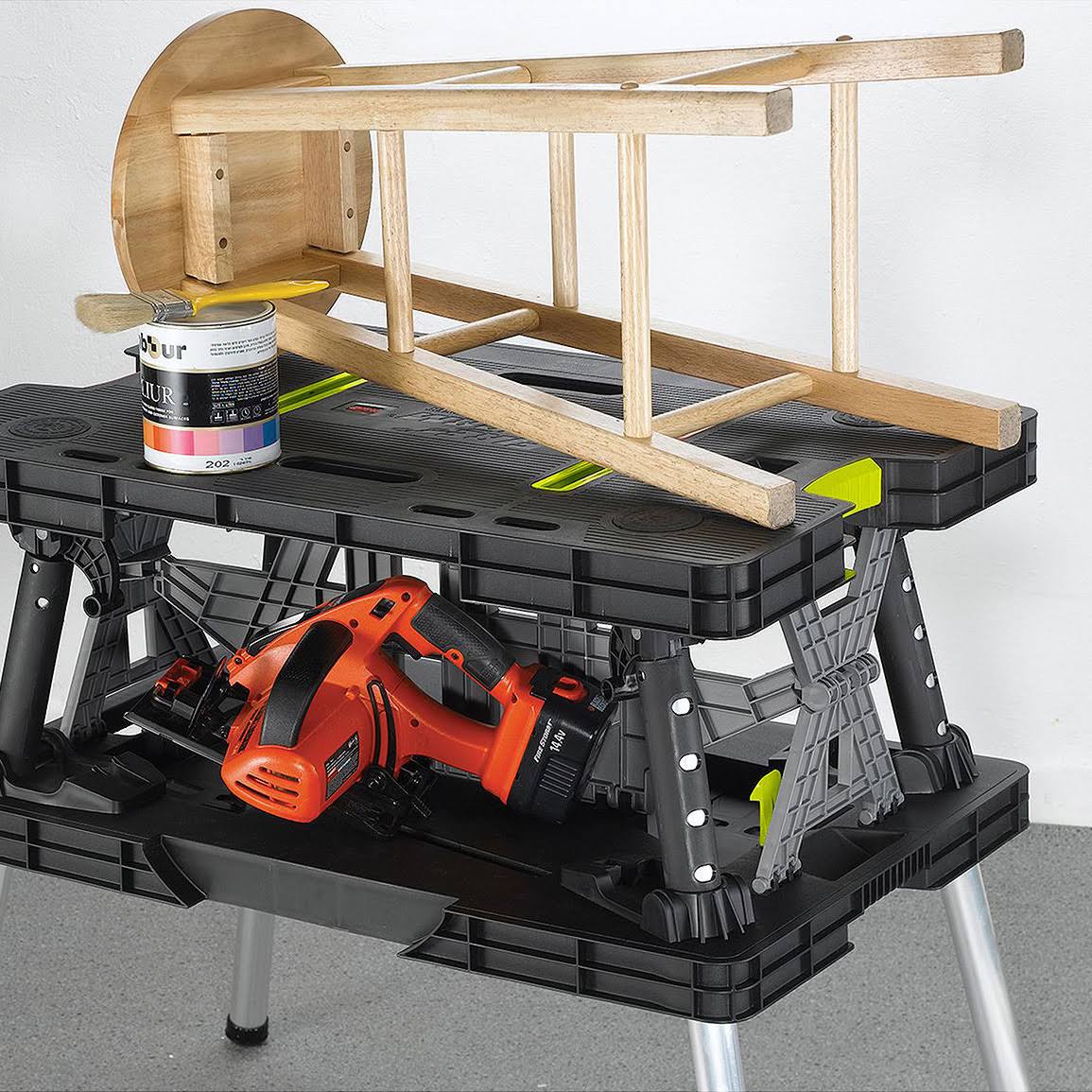 Keter Compact Work Table Portable Folding Garage Workbench with Clamps
