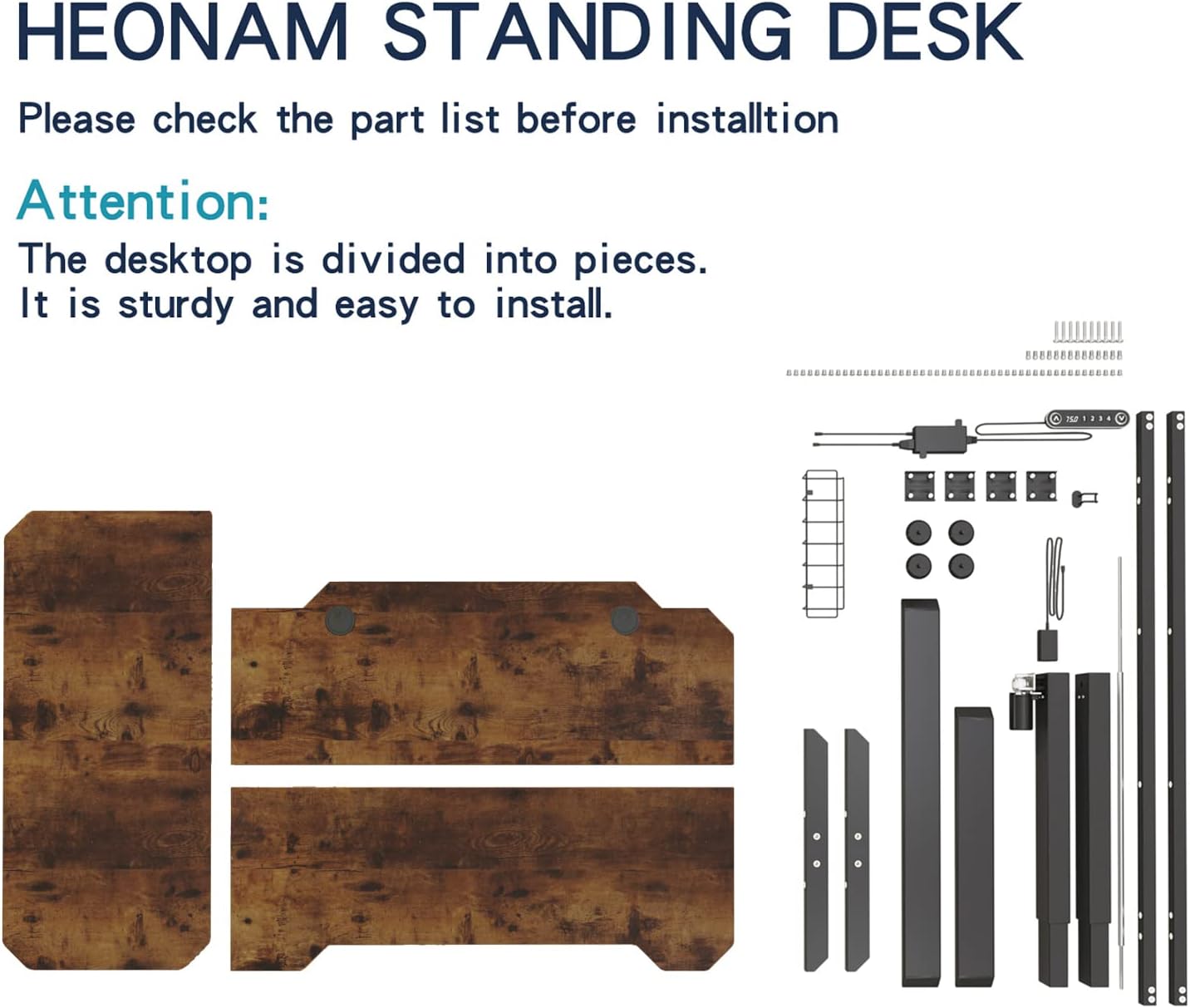 59'' L Shaped Electric Height Adjustable Standing Desk, Sit to Stand Home Office Computer Desk with Black Frame & Rustic Brown Top