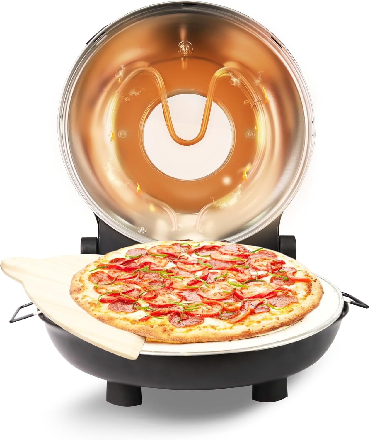 Electric Pizza Oven Indoor 12 Inch Countertop Pizza Oven Electric Pizza Oven Indoor Portable Pizza Cooker with Viewing Window, Timers, Check Pizza Cooking At Any Time, BLACK