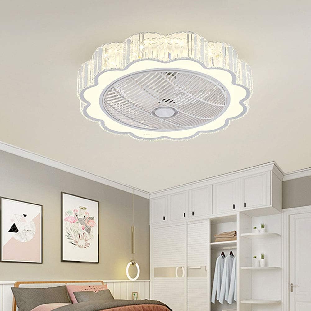 TFCFL 23" Ceiling Fan with Lights, Modern Invisible Acrylic LED Enclosed Ceilings with Remote Control 3-Color 6-Speed Quiet Copper Motor Fan for Bedroom Children's Room (White)
