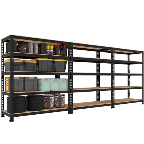 5 Tier Garage Storage Shelves - 32" W x 16" D x 63" H Adjustable Heavy Duty Metal Shelving Unit, Garage Shelving Utility Storage Rack for Basement, Pantry, Kitchen, Black, 2 PCS