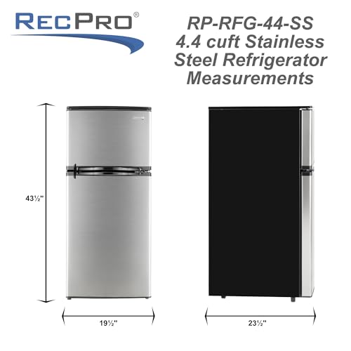 RecPro RV Refrigerator Stainless Steel | 12V | 2 Door Fridge | Frost Free Design | Reversible Doors | 4.4 Cubic Feet