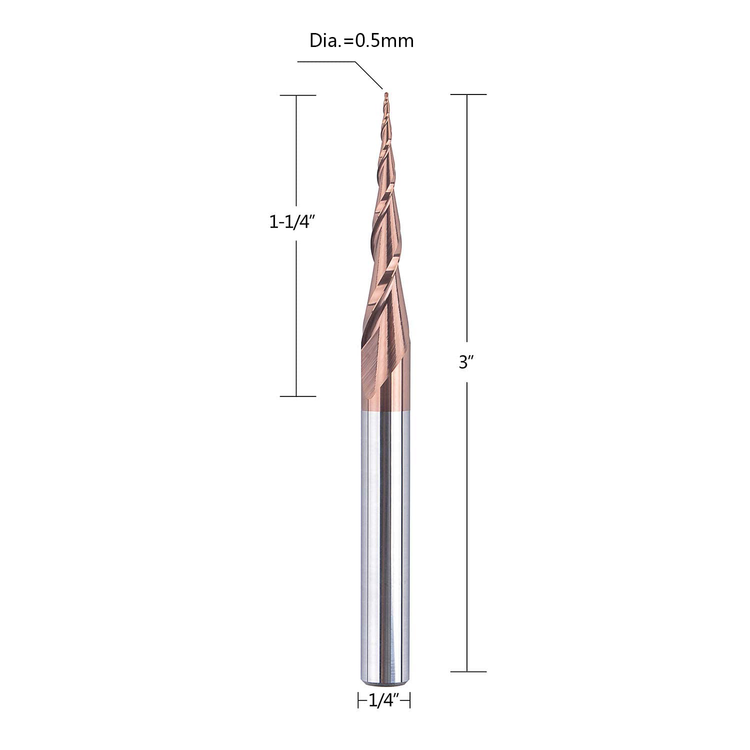 Spetool 4Pcs Tapered Ball Nose End Mill 1/4 Shank with 1.0mm Dia. Ball tip 4.82 Deg for CNC Router 3D Engraver Carving Bits Pack of 2
