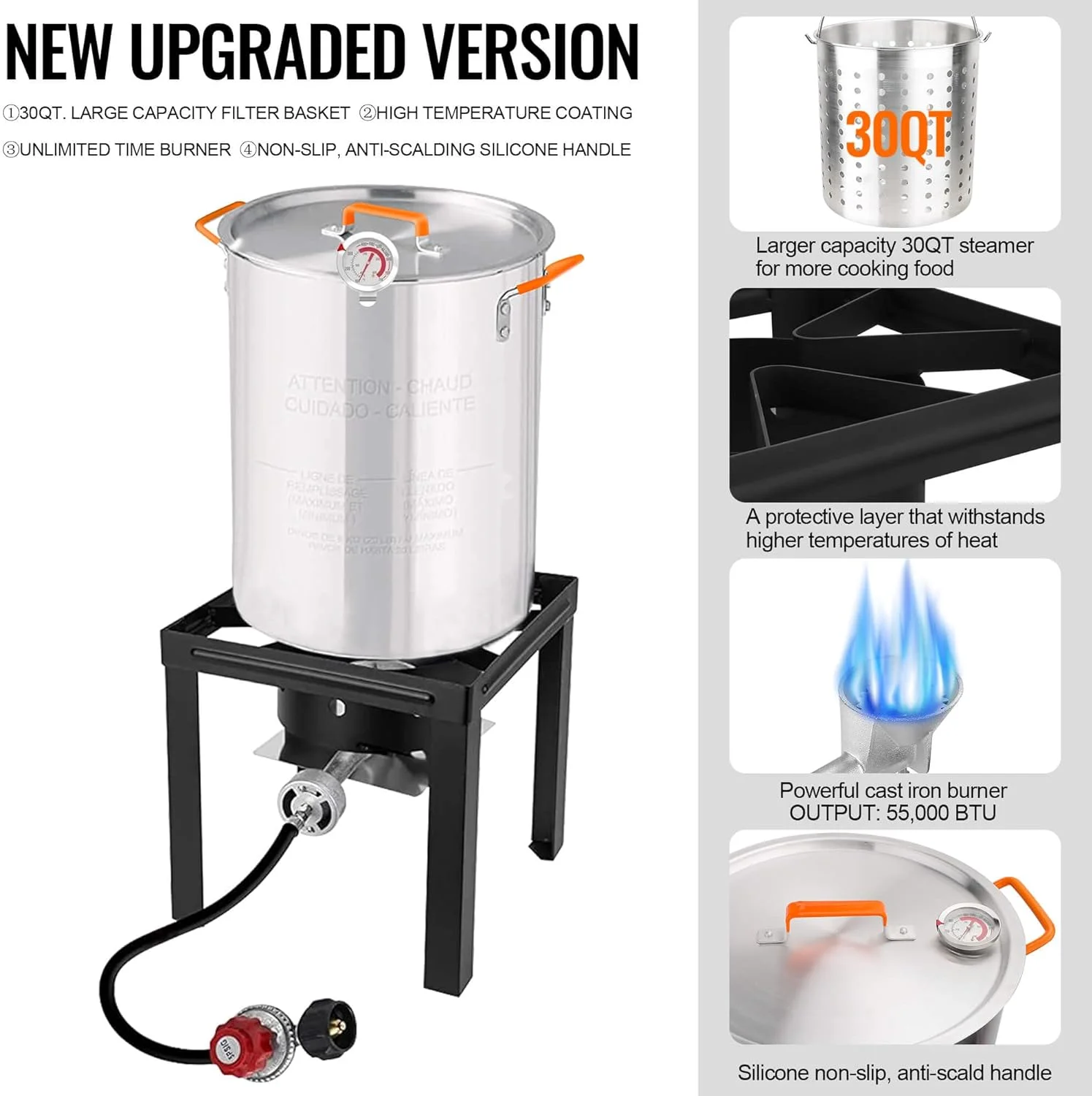 AiYCHEN Propane Outdoor Turkey Fryer, 30 & 10 Quart Aluminum Seafood Boiler Steamer Kit Crawfish Fish Fryer, 55,000 BTU