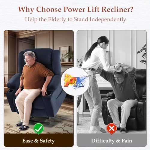 Power Lift Recliner Chair for Elderly - Triple Motor Lift Chairs - Infinite Position Adjust - Power Headrest - Heated & Massage - Lift Assist & 180° Lay Flat - Soft Plush Flannel (Grey)
