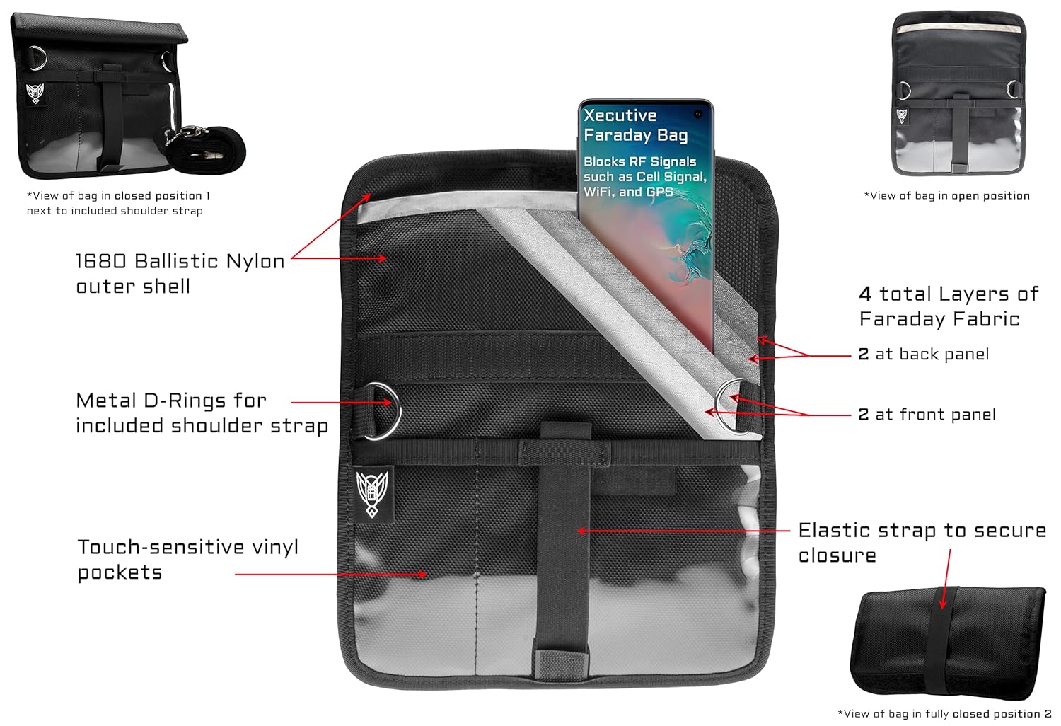 Xtreme Sight Line ~ Xecutive Faraday Bag for Laptops and Other Large Electronics ~ Data Security for Executive Travel ~ Shoulder Strap Included ~ Tracking/Hacking Defense