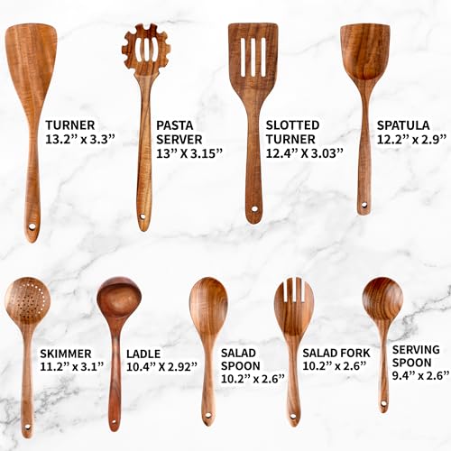 Zulay Kitchen 30-Piece Teak Wooden Utensils for Cooking - Natural Teak Utensil Set with Premium Gift Box - Non-Stick Wooden Spoons for Cooking - Kitchen Gift Set - Comfortable Grip Wooden Utensil Set