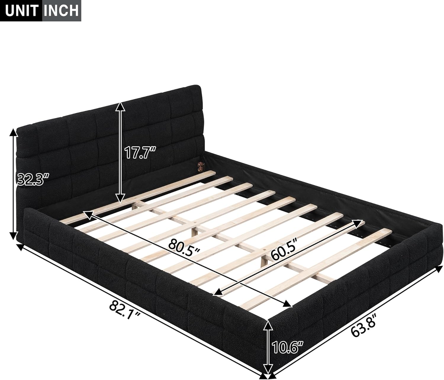 Queen Size Upholstered Platform Bed Frame, Black，Modern and Stylish Queen Bed Frame with Headboard, Perfect for Bedroom Furniture and Storage Solutions