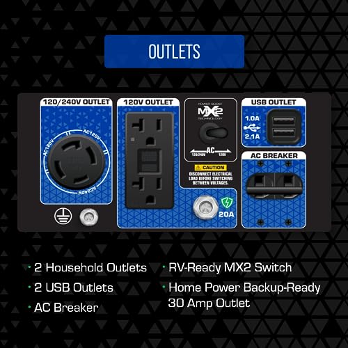 DuroMax XP13000HXT 13,000-Watt 500cc Tri Fuel Gas Propane Natural Gas Portable Generator with CO Alert, Black/Blue