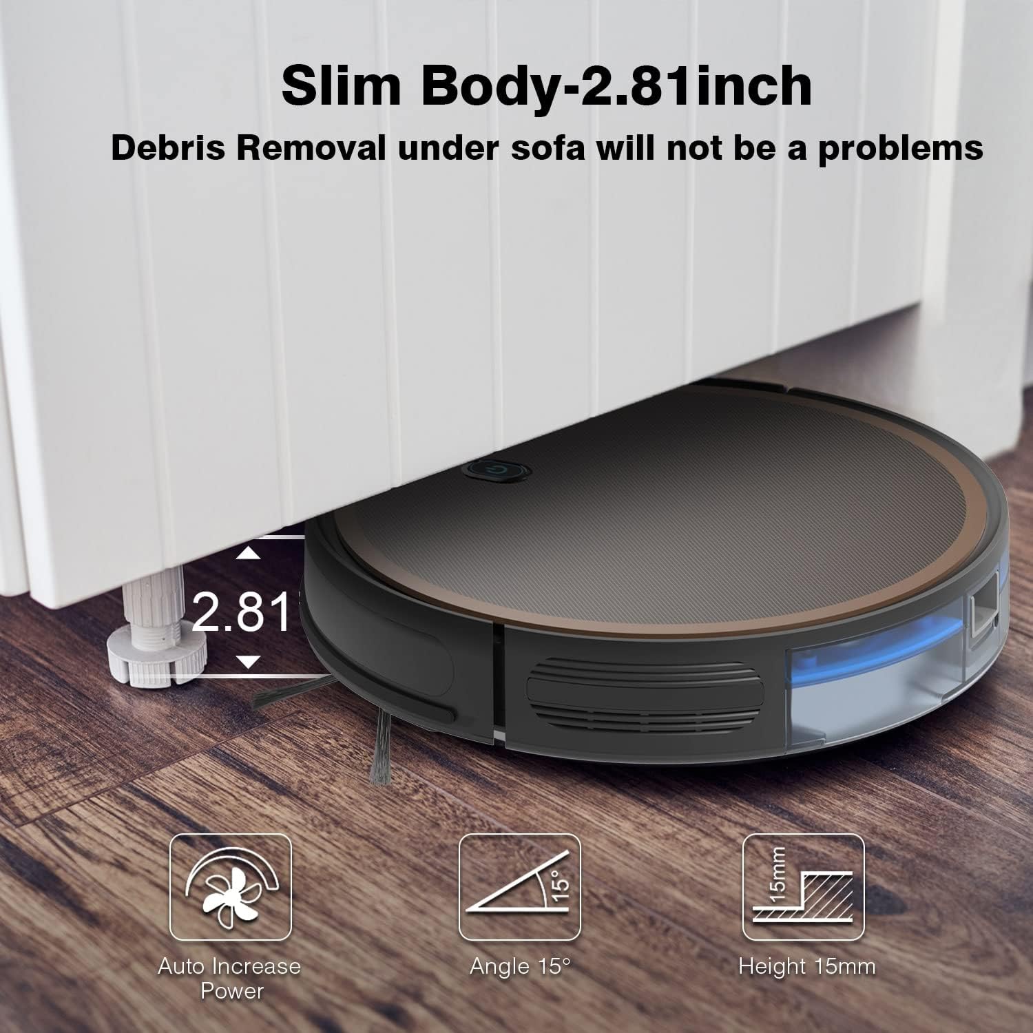 Robot Vacuum Cleaner, 2000pa Super-Strong Suction, Up to 110 min Runtime, Ultra Slim, Self-Charging Smart Robotic Vacuum with Boundary Strips, Deep Cleaning for Pet Hair, Hard Floors and Carpet