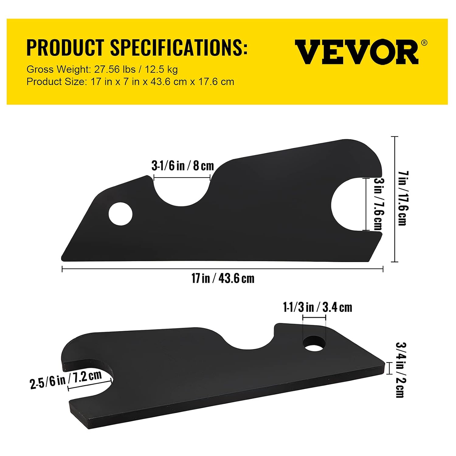 VEVOR Quick Attach Bucket Ears, 3/4 Thickness Excavator Bucket Ears, 2pcs Bucket Ears Attachment, Black-Coating Steel w/Precise Metal Craft, Compatible with KX040 KX71 KX91 KX121
