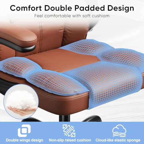 Executive Leather Office Chair, Computer Chair with Thick Cushion & Lumbar Support, Ergonomic Desk Chair with Adjustable Headrest & Armrests,Black