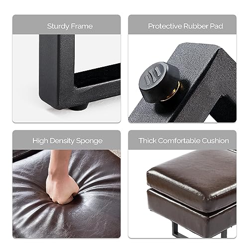 Waiting Room Bench for Salon, 59.5'' Reception Bench Office Chair Seating, Faux Leather Guest Lobby Furniture Conference Room Chair for Beauty Barber Barbershop, Brown