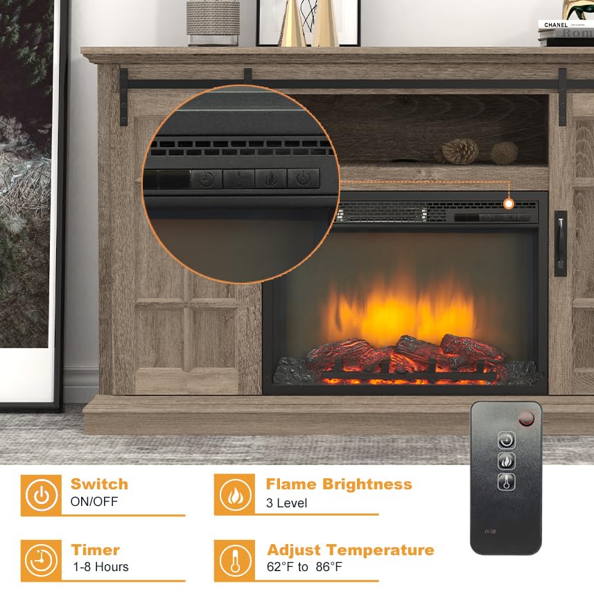 43 Inch Electric Fireplace with Mantel, Tall Fire Place Heater Freestanding with Remote Control Timer LED Flame for Living Room Bedroom, White