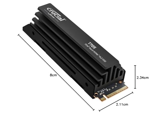 Crucial T705 2TB PCIe Gen5 NVMe M.2 SSD - Up to 14,500 MB/s - Game Ready - Internal Solid State Drive (PC) - +1mo Adobe CC - CT2000T705SSD3
