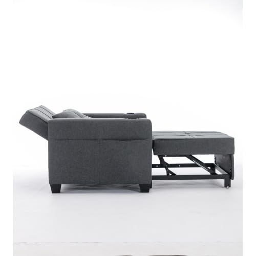 3-in-1 Sofa Bed Chair, Convertible Sleeper Chair Bed with 2 Cupholders & Adjust Backrest, Chaise Lounge Chair,Single Bed,Modern Chair Bed Sleeper for Living Room/Office/Small Apartment (Light Gray)