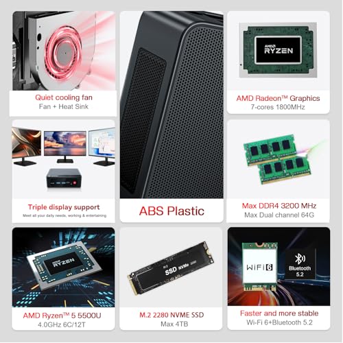 Beelink SER8 Mini PC, AMD Ryzen 7 8745HS (8C/16T up to 4.9GHz), 32GB DDR5 RAM 1TB PCIe4.0 SSD, Mini Computer Support 4K@144Hz, Triple Display, WiFi6, BT5.2, HDMI+DP, USB4