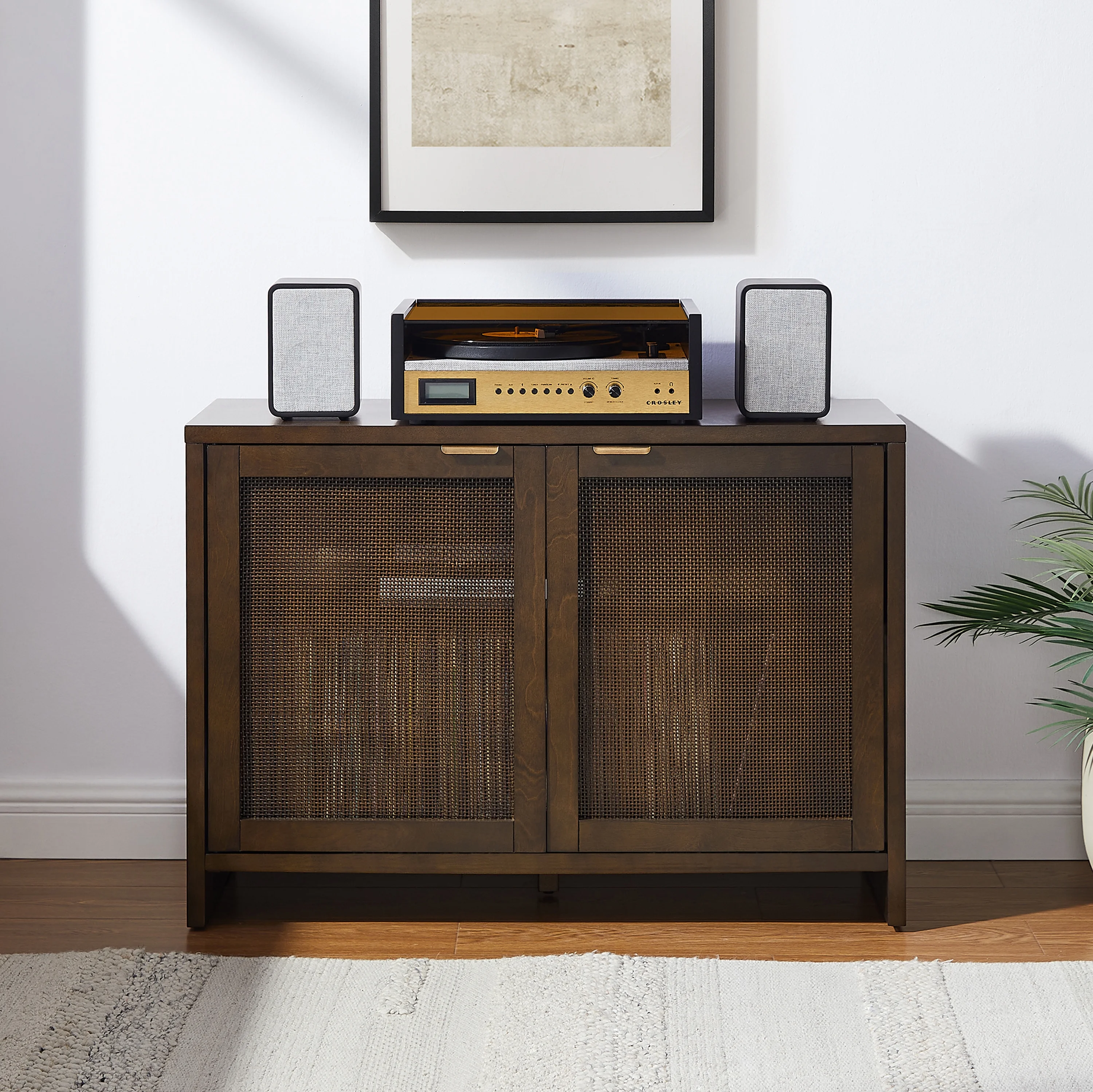 Crosley Furniture Kenji Media Console, Record Player Stand with Vinyl Storage, Modern Home Organizer