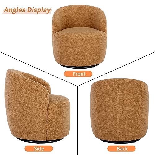 KIVENJAJA Swivel Barrel Chair, Teddy Sherpa Upholstered Round Accent Arm Chairs, Boucle 360 Degree Small Single Sofa Armchair for Nursery Living Room Bedroom (Teddy, Coffee Brown)