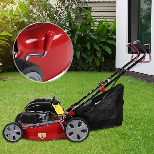 20-Inch Gas Push Lawn Mower | 141CC 4-Cycle Engine | Self Propelled Lawn Mower | Side Discharge | High Rear Wheels | 7-Position Single Wheel Height Adjustment (Red)