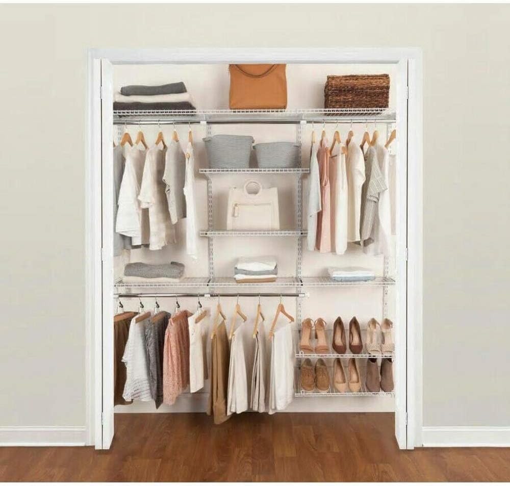 Rubbermaid FastTrack Closet Kit, White, 6-10 Ft., Wire Shelving Kit with Expandable Shelving and Telescoping Rods, Custom Closet Organization System, Easy Installation