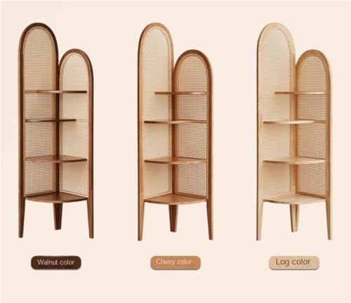 Corner Shelf Display Shelf 4 Tier Corner Shelf Wooden Corner Bookshelf Rattan Weaving Bookcase and Plant Stand for Living Room Bedroom Corner Bookshelf Corner Shelves(Log)