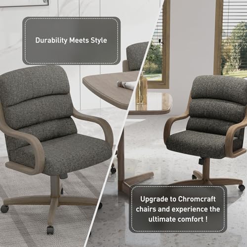 Chromcraft 2 Set of Caster Swivel Tilt Dinning Chairs, Ultra Comfort Kitchen Chairs Casual Wooden Cap with Metal Frame Chairs Rolling Chair on Wheels for Kitchen(Santa Rosa Linen)