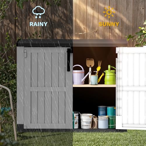DWVO Outdoor Weather-Resistant Horizontal Storage Shed, 35 Cu Ft Capacity, Lockable and Waterproof, Suitable for Storing Garden Tools, Light Gray