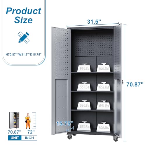 Garage Storage Cabinet Wall Cabinet with 2 Doors,Lockable Tool Cabinets Wall Mounted with Adjustale Shelves,Heavy Duty Steel Hanging Cabinets for Warehouse Kitchen Laundry,Assembly Required