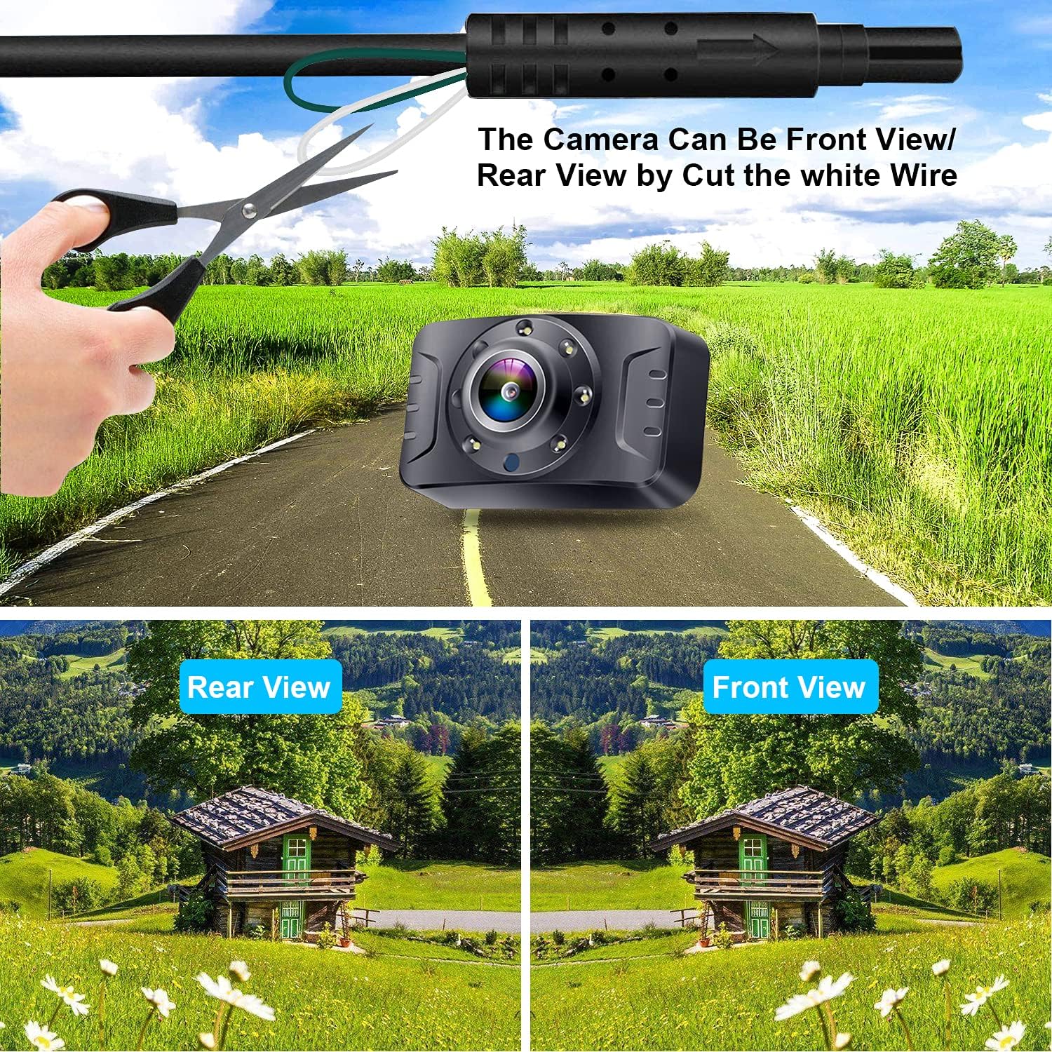 Backup Camera for Car Truck HD 1080P Rear View Mirror Camera System with 4.3 Inch Monitor, Easy to Install,6 LED Lights Clear Night Vision, DIY Grid Lines - AMTIFO A2