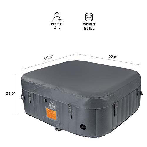 #WEJOY AquaSpa Portable Hot Tub 61X61X26 Inch Air Jet Spa 2-3 Person Inflatable Square Outdoor Heated Hot Tub Spa with 120 Bubble Jets, Black/White, one Size (AQA_SPA-A154_Black/White)