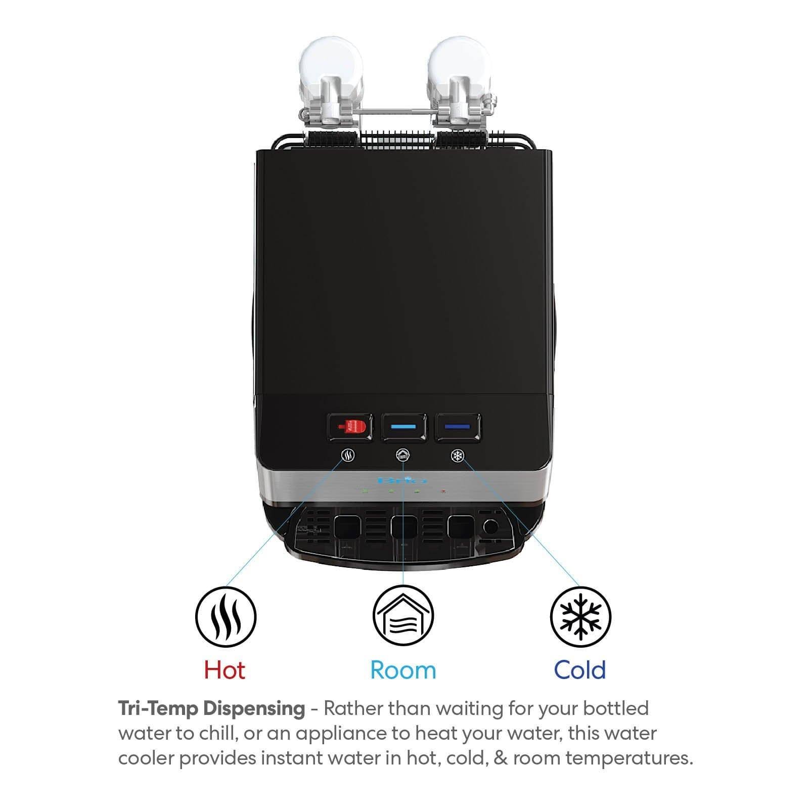 Brio Countertop Self Cleaning Bottleless Water Cooler Dispenser with Filtration - Hot Cold and Room Temperature Water. Free Extr