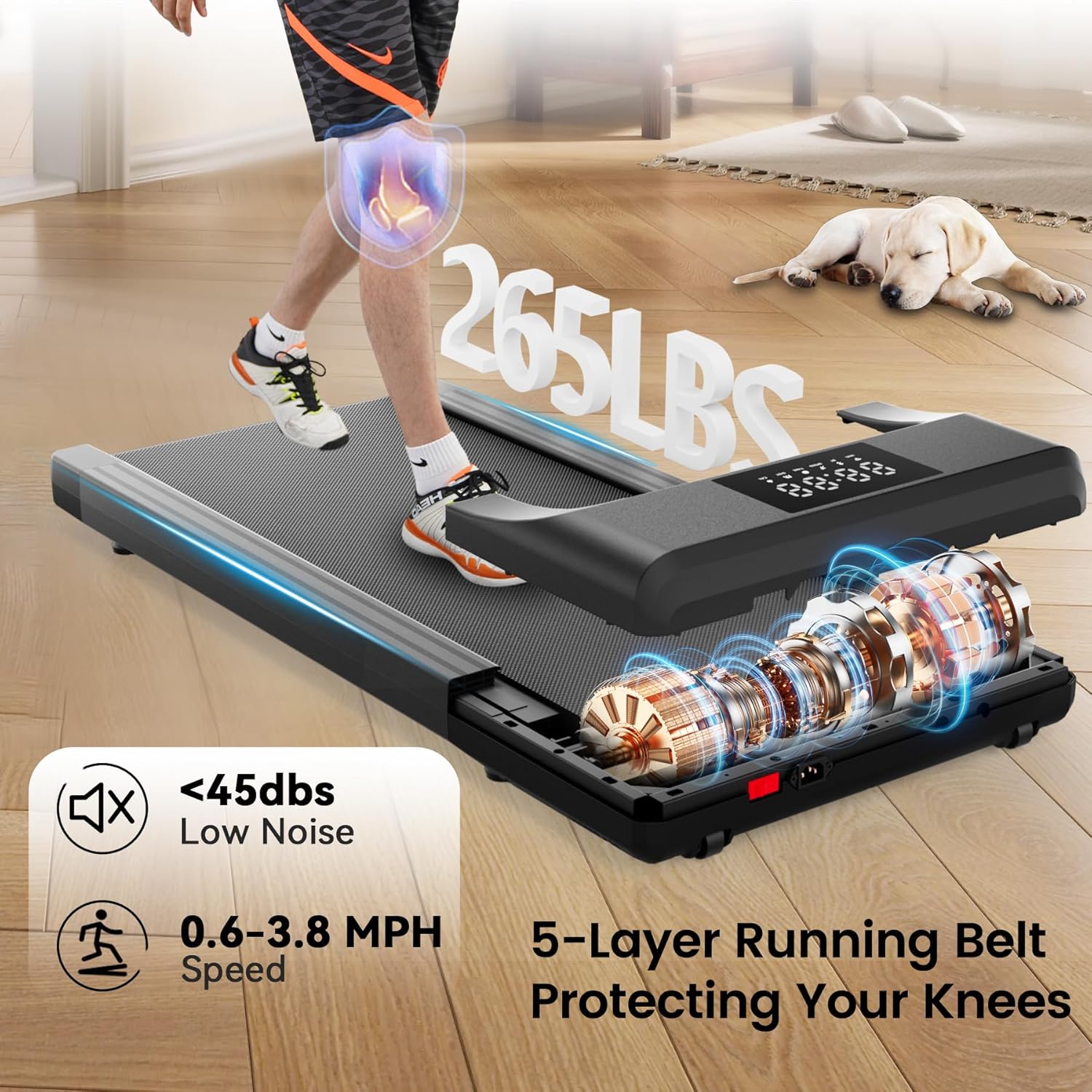 SupeRun Walking Pad, Under Desk Treadmill, 3 in 1 Portable Treadmill with Remote Control LED Display, 2.5 HP Quiet Walking Jogging Machine for Office Home Use, 300 Lbs Capacity