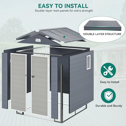 YITAHOME 8x6.2FT Outdoor Storage Shed w/o Floor, All-Weather Plastic Shed with Lockable Doors, Window & Vents, Plastic Tool Shed for Backyard, Patio, Poolside, Lawn, Gray