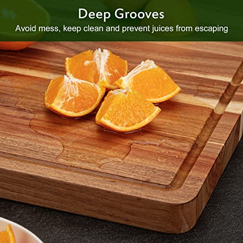 Extra Large Acacia Wood Cutting Board, 24x18 Inch Large Butcher Block Chopping Board with Handle and Juice Groove, Carving Board for Turkey, Meat, Vegetables, BBQ