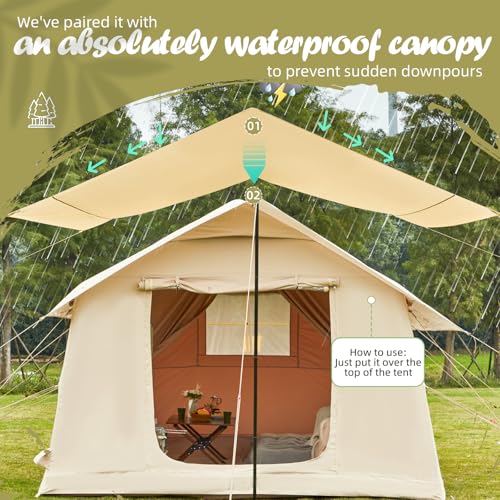 YOLENY Inflatable Tents for Camping, 4/6/8/10/12 Person Tent with TPU Skylight, Mesh Windows, Stove Jack & Pump, Easy Setup 4 Season Glamping Tent, Waterproof & Windproof