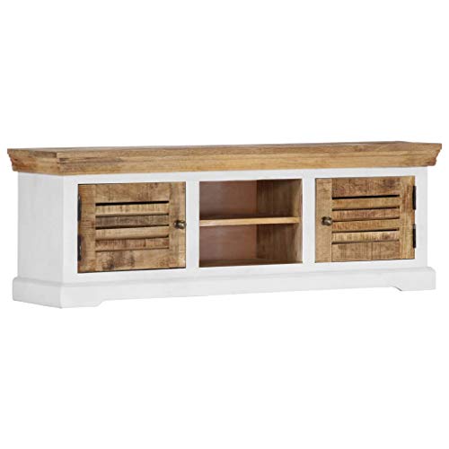 TV Stand 46.5"x11.8"x15.7" Solid Wood Mango,Rustic Wooden TV Stand with Storage Cabinets and Shelves for Living Room Bedroom Home Office Entertainment Center Furniture for TV & Media, Entertainment Ce