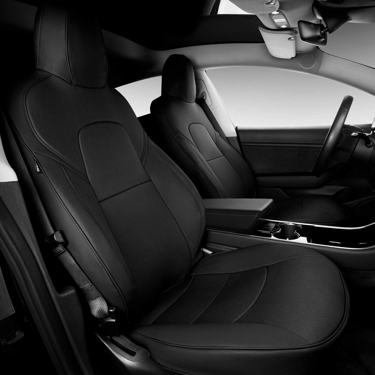 Xipoo Fit Tesla Model 3 Model Y Car Seat Cover PU Leather Cover All Season Protection for Tesla Model 3 2017-2022 Model Y 2020 2021 2022(Red-PU, Model 3/Y(5 Pcs))